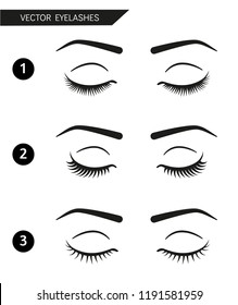 Set of different beautiful vector eyelashes and eyebrows. Closed eyes simple illustration