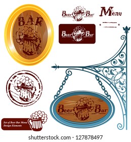 Set of different beer bar menu design elements