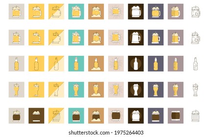 Set of different beer glasses mugs and bottles icon