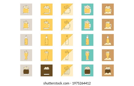 Set of different beer glasses mugs and bottles icon