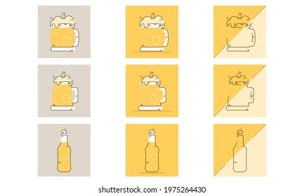 Set of different beer glasses mugs and bottles icon