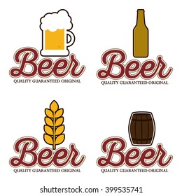 Set of different beer icons with text on a white background