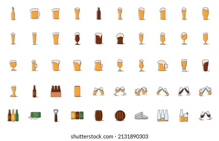 Set of different beer related icons Vector illustration