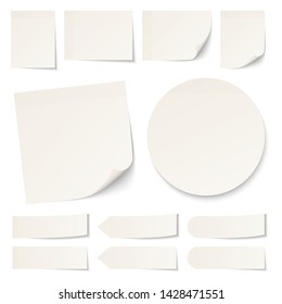 Set Of Different Beige Sticky Notes Round With Shadow