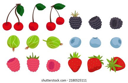 Set of different berries. Natural food in cartoon style.