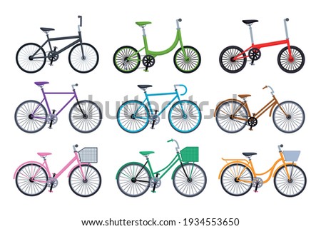 Set of different bicycles collection isolated on white background vector illustration