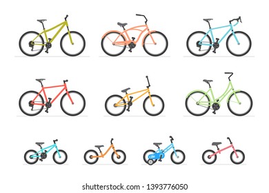 Set of different bicycles. isolated on white background