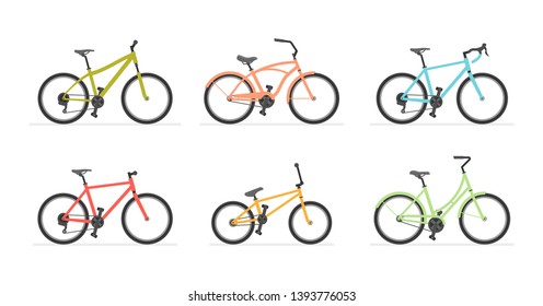 Set of different bicycles. isolated on white background