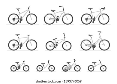 Set of different bicycles. isolated on white background