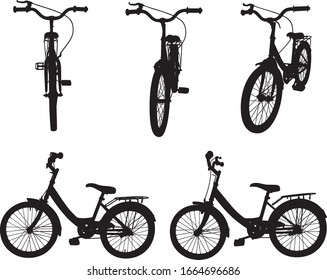 Set of different bicycles isolated on white