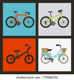 set of the different bicycles sport transport touring