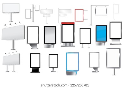 
set of different billboards of varied size, shape and style, is for use by graphic designers and more, they are in white background to put text or image.