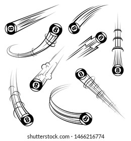 Set of different billiards ball movement path