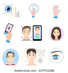 Set of different biometric security and part of human body