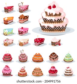 Set with different birthday cakes