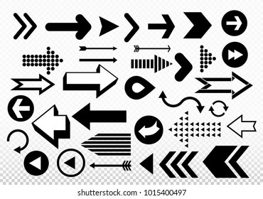 Set of different black Arrows icons. Abstract elements for business infographic. Up and down trend. Vector illustration. Isolated on transparent background