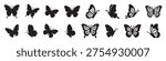 Set of different black butterfly silhouettes for design.