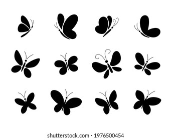 Set of different black butterfly silhouettes for design.