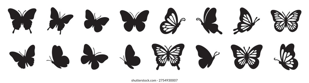 Conjunto diferentes siluetas mariposa