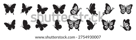 Set of different black butterfly silhouettes for design.