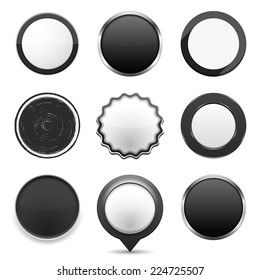 Set of different black buttons on white background, web elements collection, vector eps10 illustration