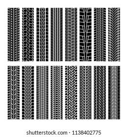 Set of different black car and other tire track silhouettes