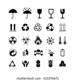 Set of different black cargo symbols isolated on white