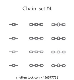 Set of different black chain isolated on white background