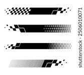 Set of different black checkered logos for sport car decals and different moto racing designs