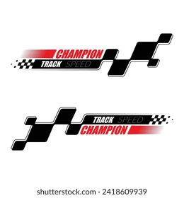 Set of different black checkered logos for sport car decals and different moto racing designs