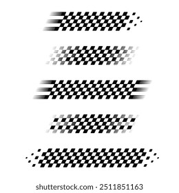 Set of different black checkered logos for sport car decals and different moto racing designs