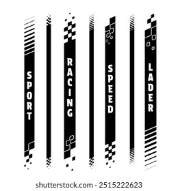 Set of different black checkered logos for sport car decals and different moto racing designs