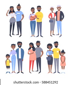 Set Different Black Couples Families Cartoon Stock Vector (Royalty Free ...