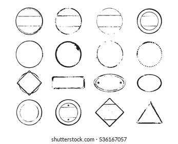 Set of different black empty stamps. Icon and outline illustration.