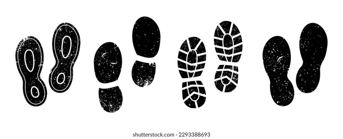 Set of different black foot print. Shoe imprint collection