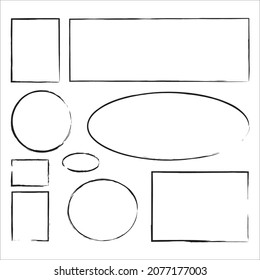 Set of different black frames. Grunge style. Abstract background. Geometric figures. Vector illustration. Stock image. 