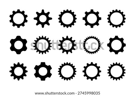 Set of different black gear cogwheel icons. Vector