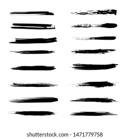 Set of different black grunge brushes isolated on white background