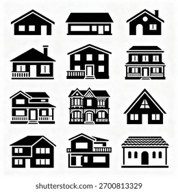 Set verschiedener schwarzer Häusersymbole auf weißem Hintergrund Pro Vector