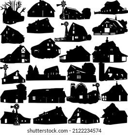 Set of different black houses, buildings