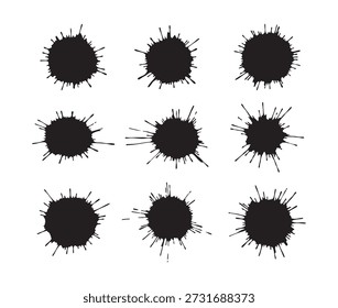 Conjunto de diferentes salpicaduras de tinta negra y pinceladas Vector