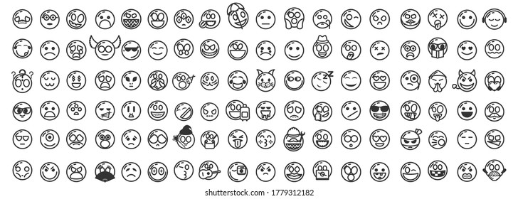 Set of different black line smiling face vector Icon collection doodle vector design