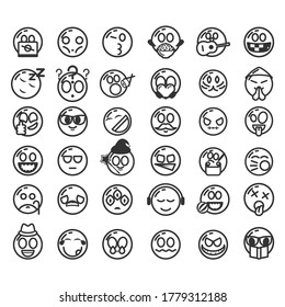 Set of different black line smiling face vector Icon collection doodle vector design