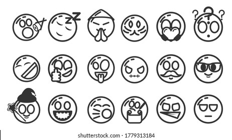 Set of different black line smiling face vector Icon collection doodle vector design