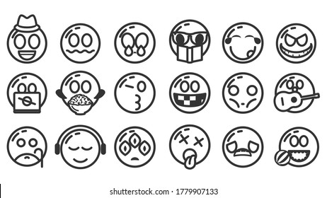 Set of different black line smiling face vector Icon collection doodle vector design