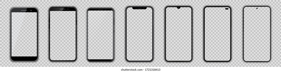 Establecer diferentes modelos negros de smartphone con pantalla táctil vacía, modelo móvil - vector