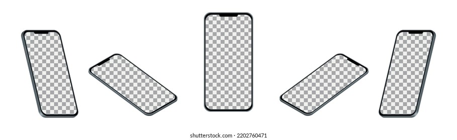 Set of different black models smartphone with empty touch screen