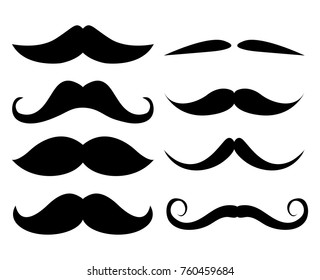 Set of different black mustaches isolated on white background in vector illustration