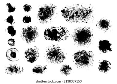 Set of Different Black Paint Blots. Round Brush Strokes. Isolated on White Background. Grunge Collection. Vector Illustration.