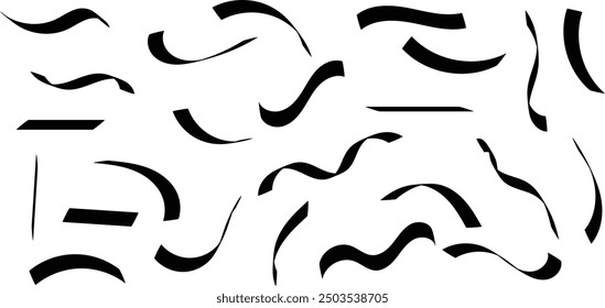 set of different black ribbon line art vector graphics.